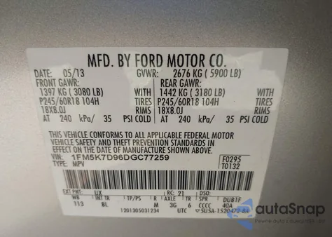 2013 Ford Explorer Xlt from USA, damaged, VIN 1FM5K7D96DGC77259